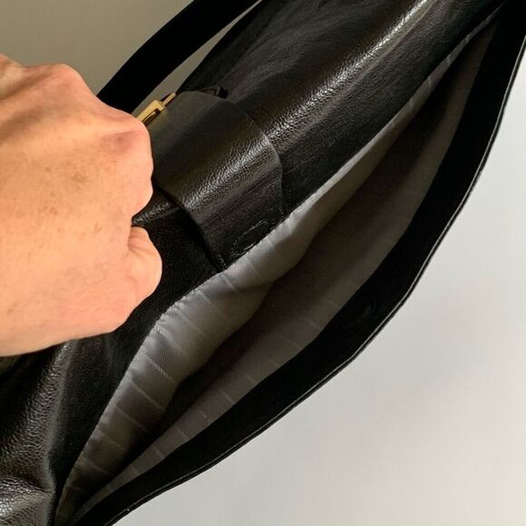 Cole Haan Textured Leather Shoulder Bag with Chain Detail in Black - Picture 6 of 12